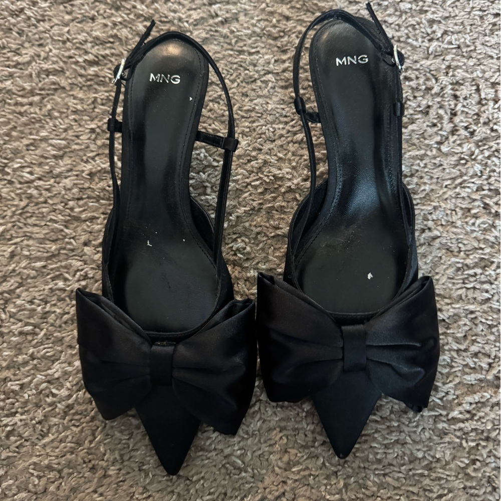 Mango Women's Black Bow Slingback Heels